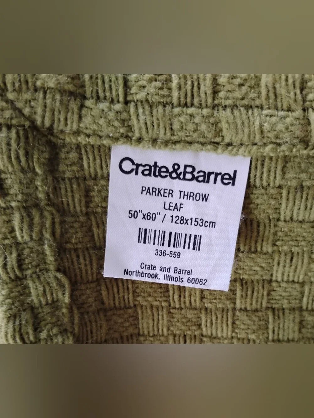 Crate & Barrel Leaf Green Parker Wool Blend Throw Blanket 50